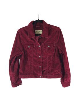 Eddie Bauer Womens PM Red Corduroy Jacket Button Front Cotton Trucker Coat